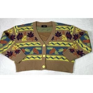 Cider Cardigan Sweater Size Medium Carmel Yellow Floral Cropped Knit